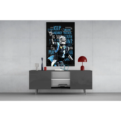 Carolina Panthers black teal bold typography glass wall art poster
