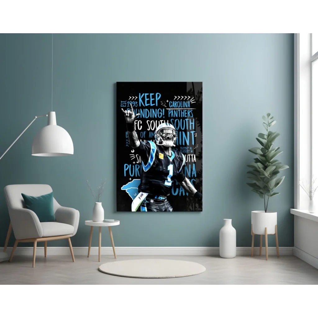 Carolina Panthers Bold Typography Glass Wall Art Poster | Contemporary Home Wall Art | vintageantiquesgifts.com