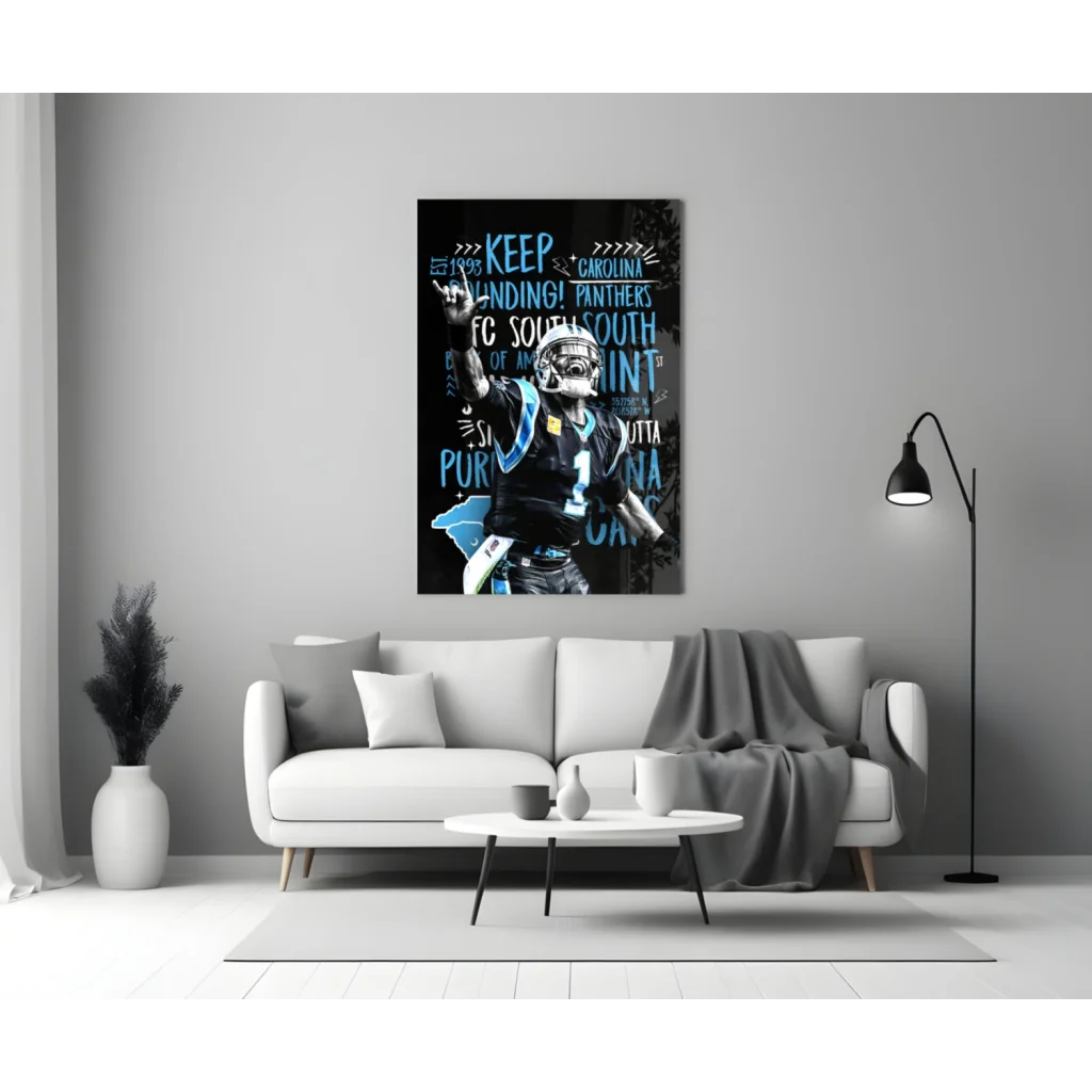 Carolina Panthers Bold Typography Glass Wall Art Poster | Modern Wall Art Decor | vintageantiquesgifts.com