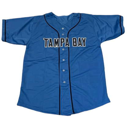 Custom Luke Raley signed Tampa Bay royal blue jersey with black trim