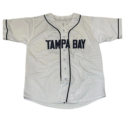 Luke Raley autographed Tampa Bay white #55 custom jersey with black trim