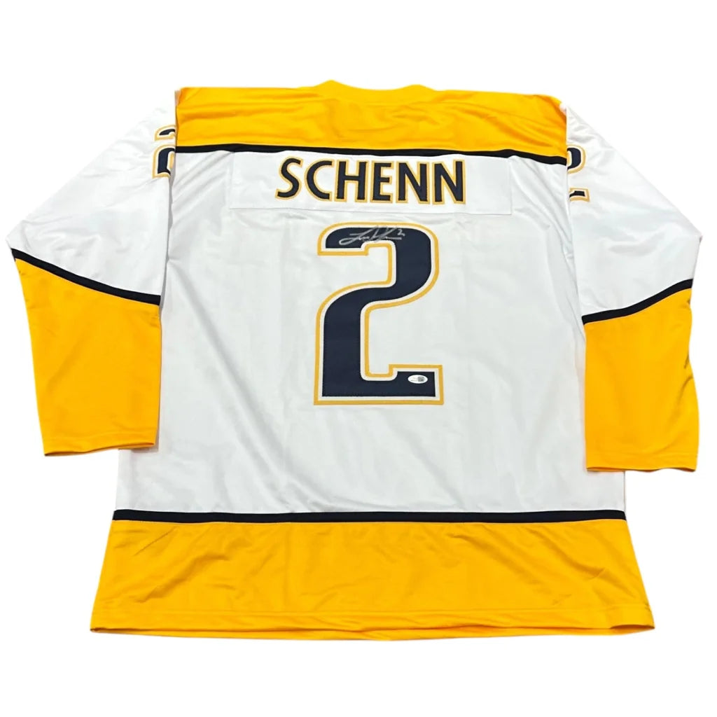 Luke Schenn autographed Nashville custom hockey jersey back, white #2 Schenn