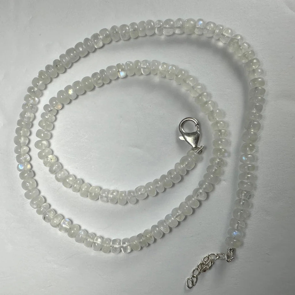 Luminous moonstone rondele bead necklace in sterling silver