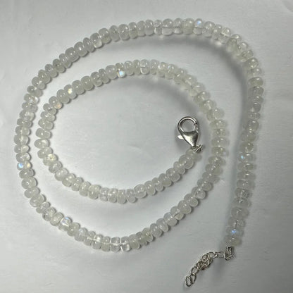 Luminous moonstone rondele bead necklace in sterling silver