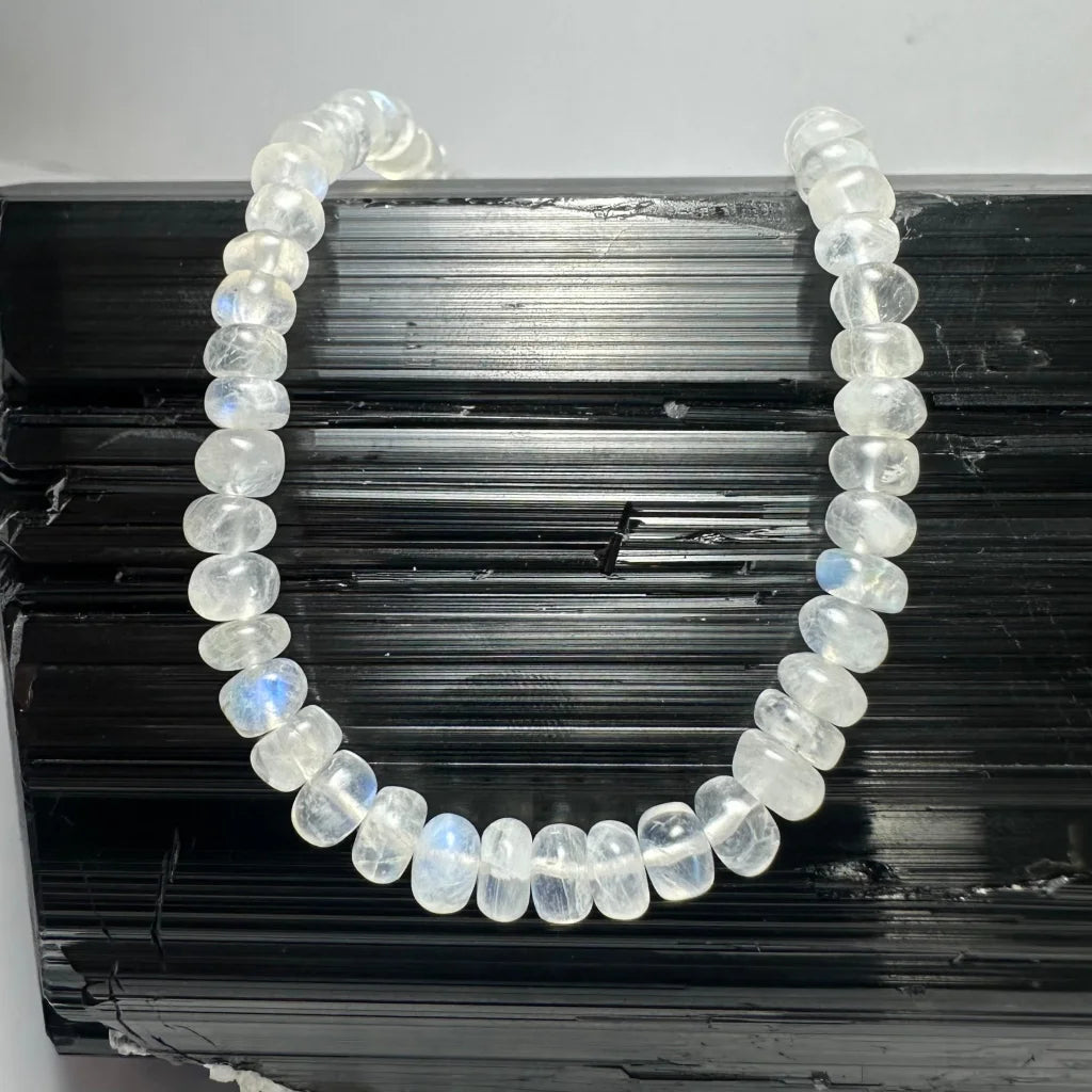 Luminous moonstone rondele bead necklace in sterling silver