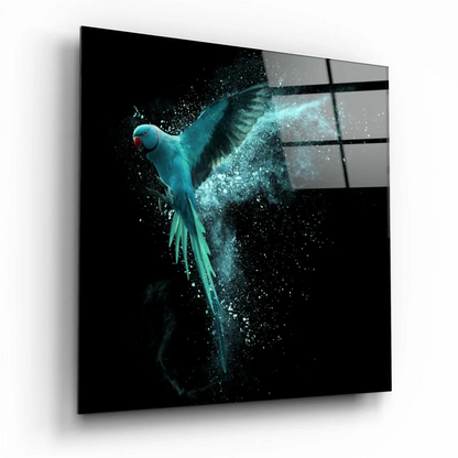 Stunning Turquoise Parrot Glass Wall Art in Flight | Insigneart USA | vintageantiquesgifts.com