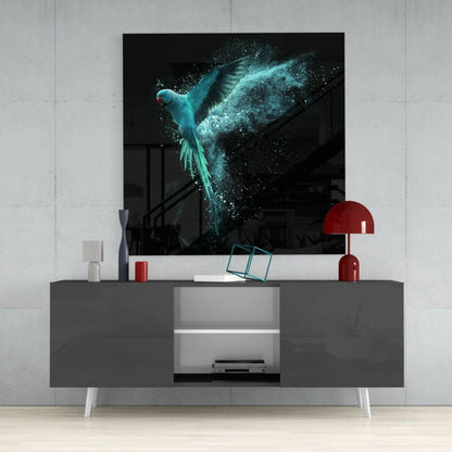 Stunning Turquoise Parrot Glass Wall Art in Flight | Contemporary Home Wall Art | vintageantiquesgifts.com