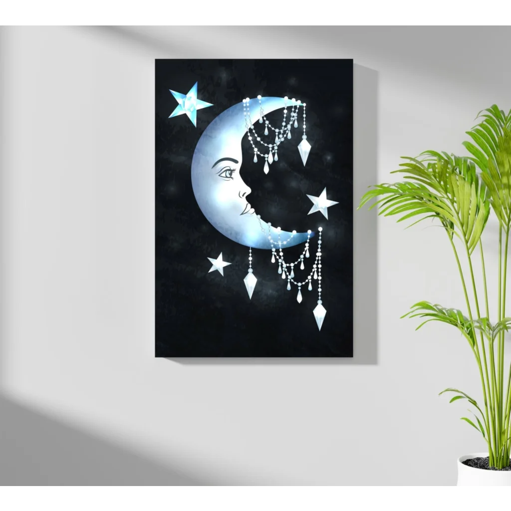Luminous blue crescent moon insigne aluminum print with modern elegance