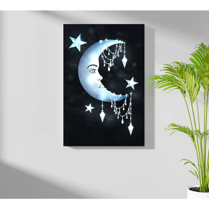 Luminous blue crescent moon insigne aluminum print with modern elegance