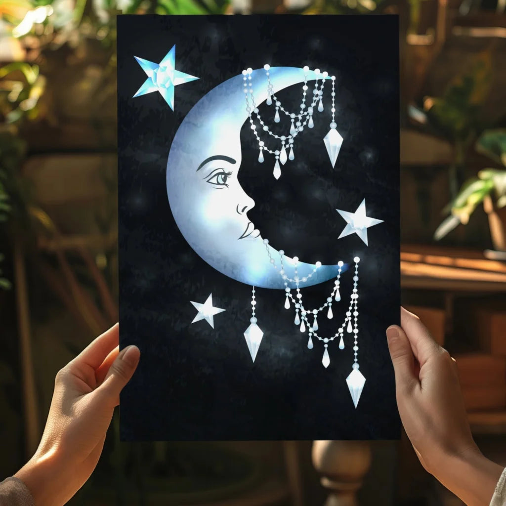Serene light blue crescent moon on insigne aluminum prints