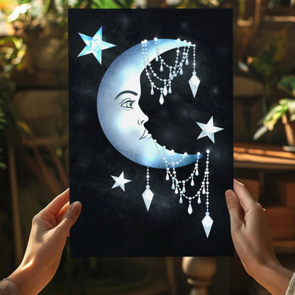 Serene light blue crescent moon on insigne aluminum prints