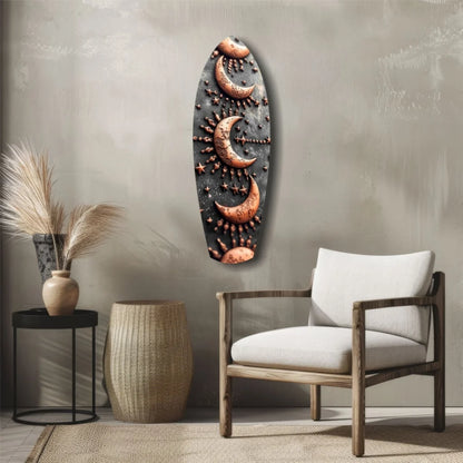 Celestial Copper Moon tempered glass art with embossed moons