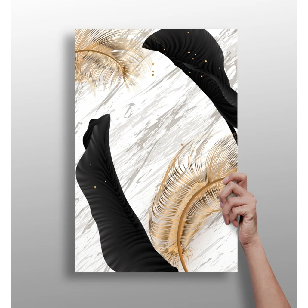 Black feathered high heel poster from Luxe Gold Feather Marble Art Collection