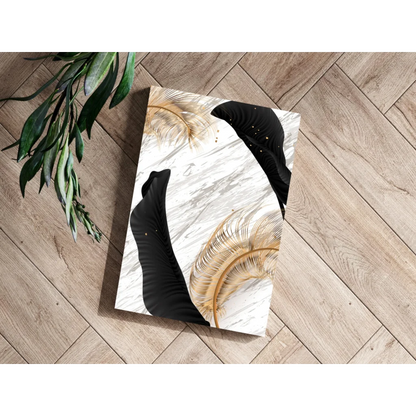 Luxe Gold Feather marble bath mat in gold white with black accents