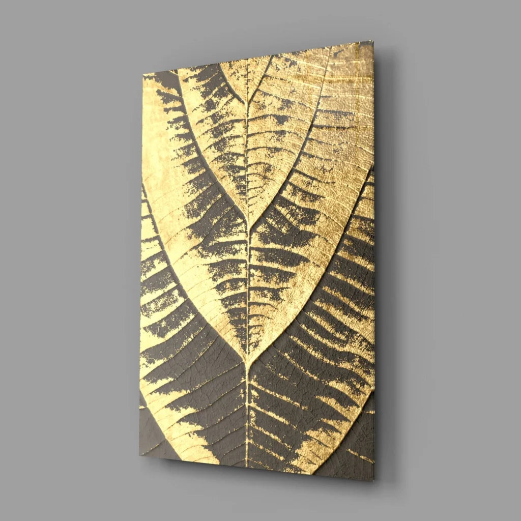 Luxe Gold Leaf textured wall art on dark canvas background
