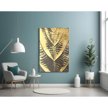 Luxe gold leaf wall art with shimmering metallic texture on canvas