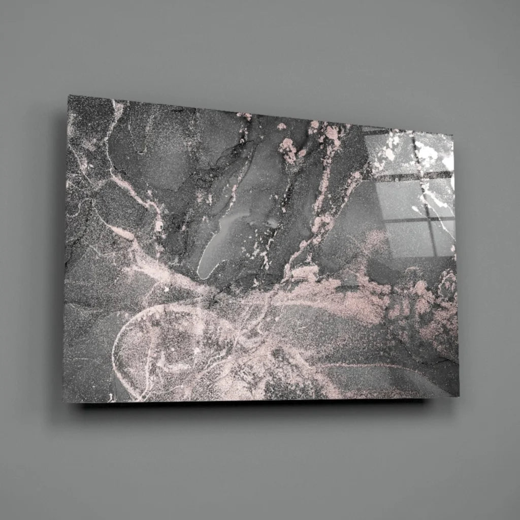 Luxe Rose Gold Marble canvas wall art print with swirling black white veining
