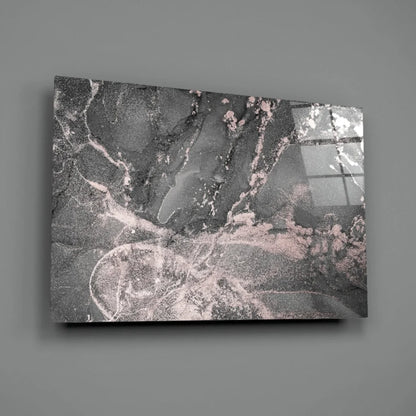 Luxe Rose Gold Marble canvas wall art print with swirling black white veining