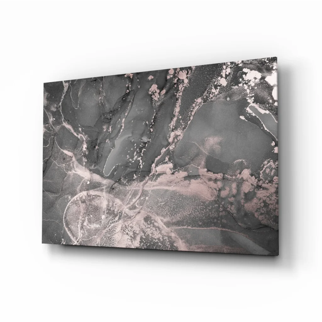Sleek Luxe Rose Gold Marble canvas wall art with gray swirls