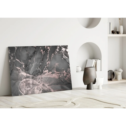 Sleek black and rose gold marble wall art canvas print on white wall
