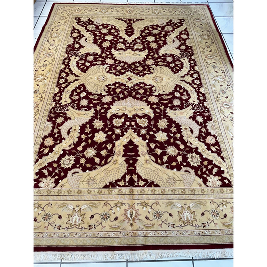 Luxurious burgundy Persian Ziegler rug with dragon motifs