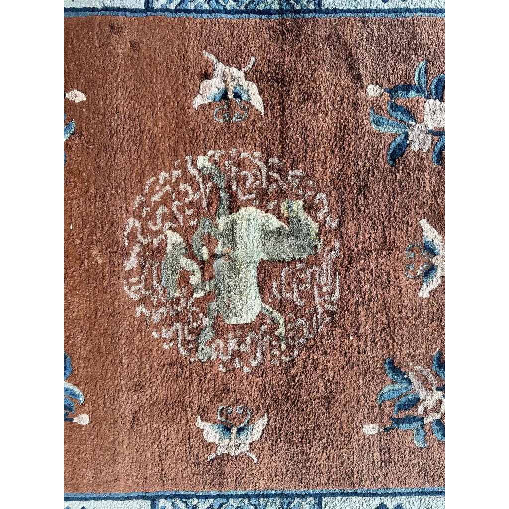 Vintage luxurious floral Peking rug with silk green circular motif