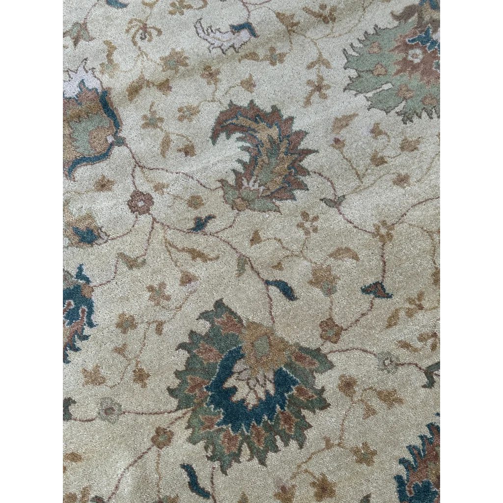 Luxurious Oushak soft wool rug with intricate beige floral patterns