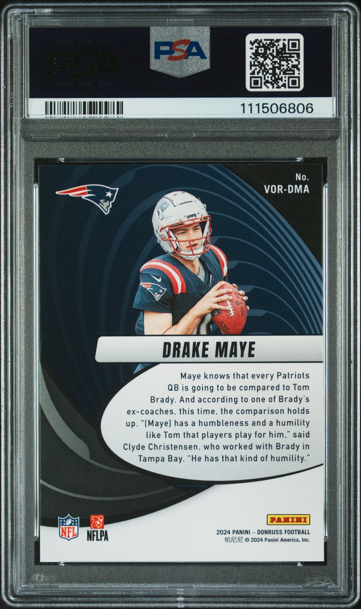 Graded 2024 Panini Donruss Drake Maye #VORDMA Vortex Rookie RC Football Card PSA 10 Gem Mint