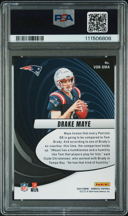 Graded 2024 Panini Donruss Drake Maye #VORDMA Vortex Rookie RC Football Card PSA 10 Gem Mint