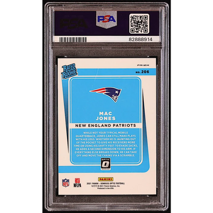 Mac Jones 2021 Panini Optic graded rookie card in Mac Jones Signed Red Hyper PSA product