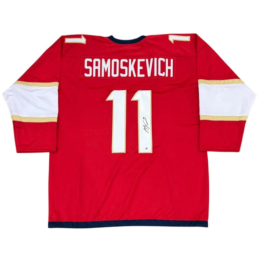 Mackie Samoskevich autographed Florida red #11 hockey jersey back