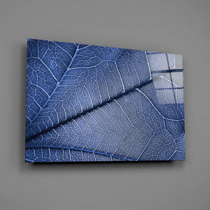 Stunning blue leaf wall art canvas with white vein details