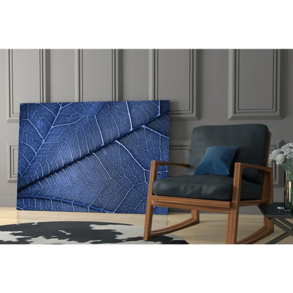 Deep blue canvas wall art with stunning white vein leaf details