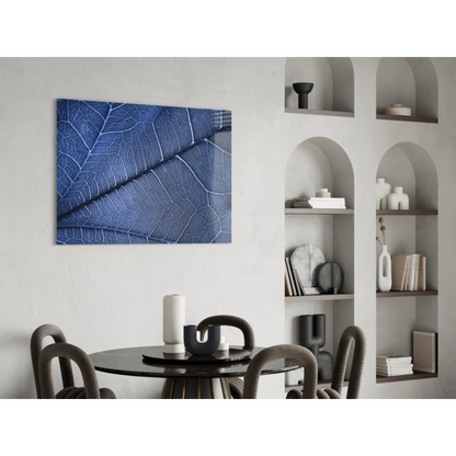 Stunning blue leaf wall art canvas with white vein details