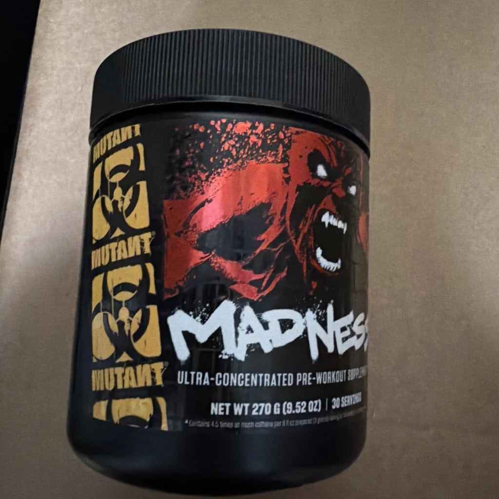 Madness Pre-Workout Blue Raspberry 30 Servings mutant madness container