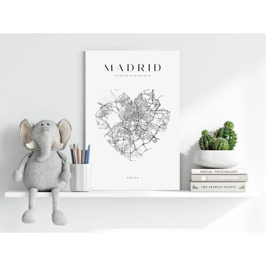 Madrid heart map insigne aluminum print with minimalist white poster