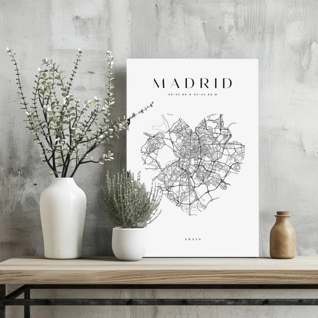 Minimalist Madrid heart map on insigne aluminum print