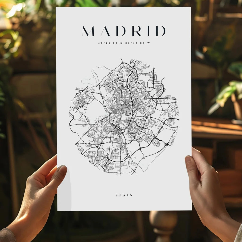 Insigne aluminum prints Madrid minimalist black-and-white map poster