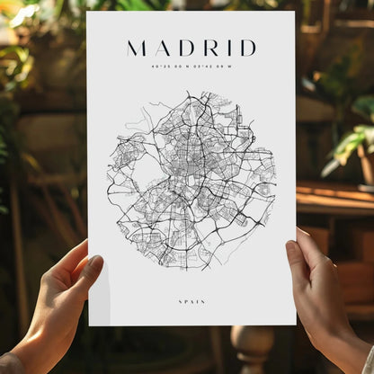 Insigne aluminum prints Madrid minimalist black-and-white map poster