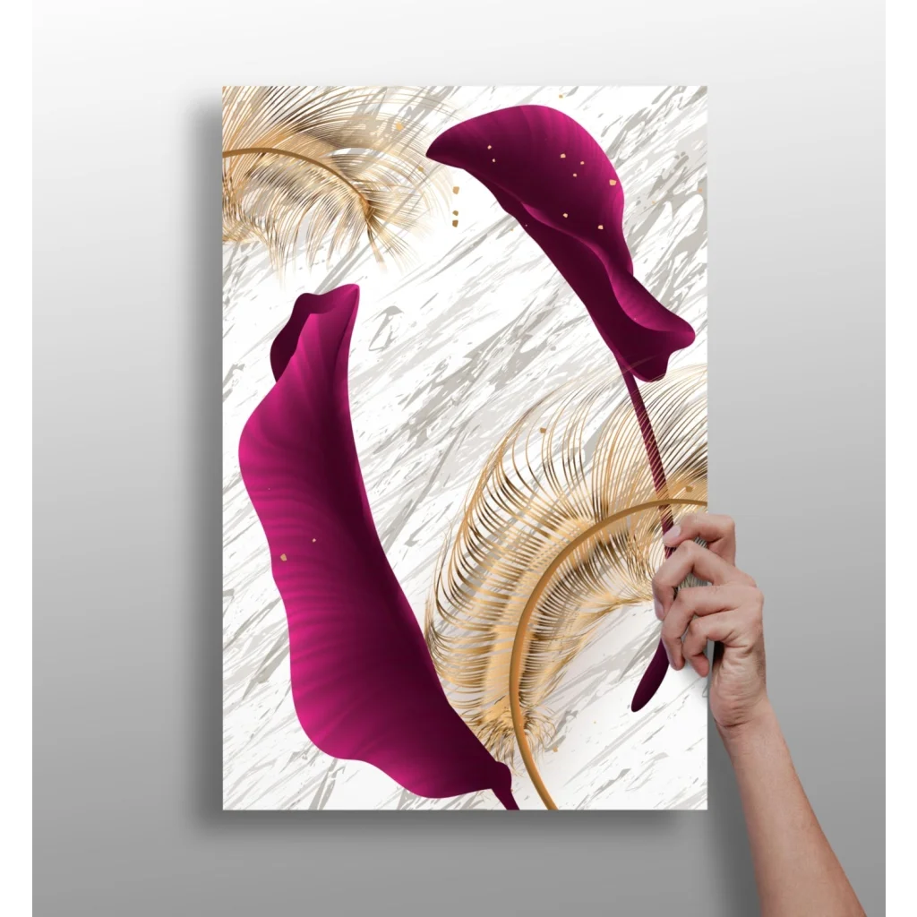 Magenta calla lily canvas print with gold accents on white background