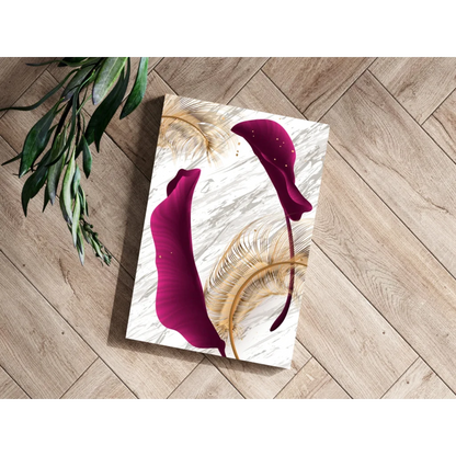 Vibrant magenta calla lily canvas with gold leaf on marble background