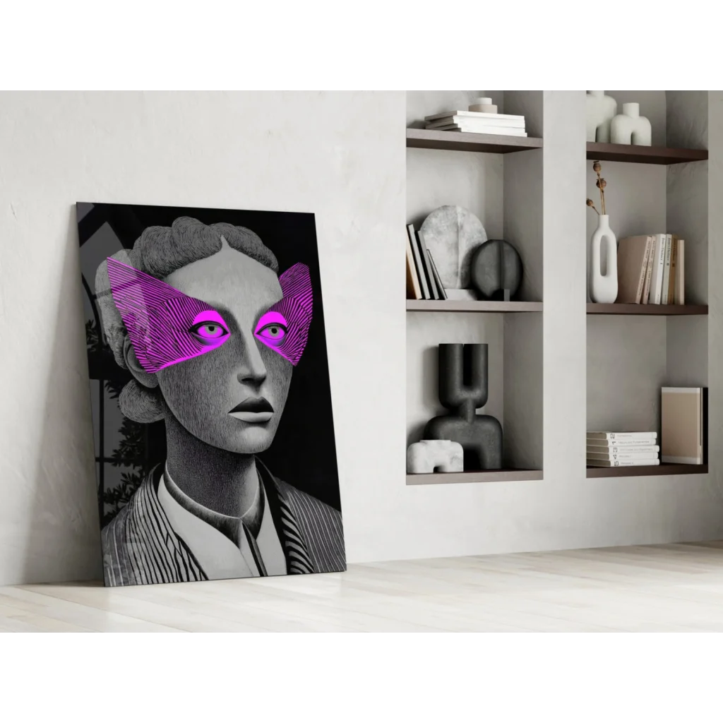 Stylized magenta wings portrait in black-and-white wall art canvas print