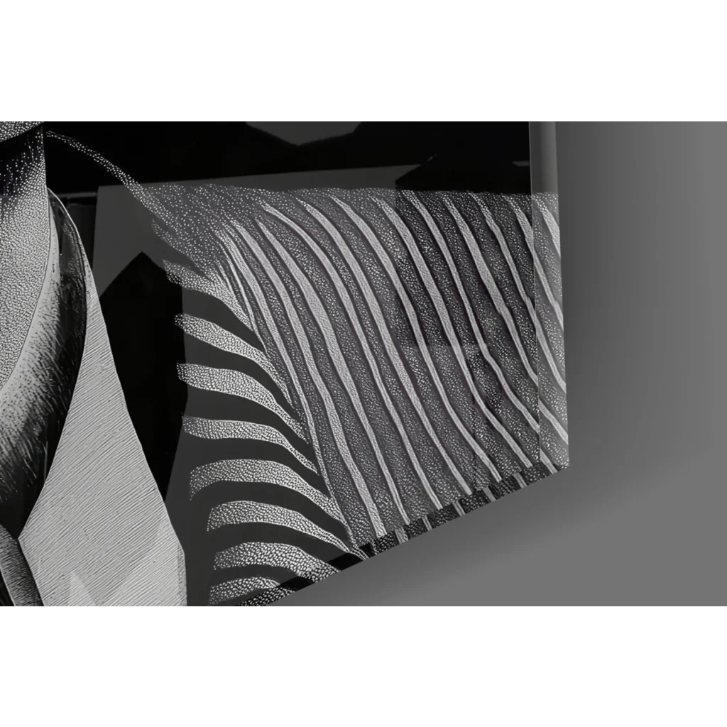 Sleek black-and-white striped wall art panel with dotted texture