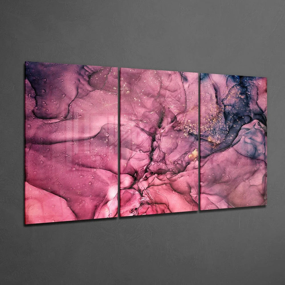 Stunning pink purple swirl glass wall art triptych set with abstract gradients