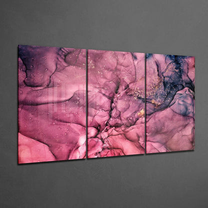 Stunning pink purple swirl glass wall art triptych set with abstract gradients