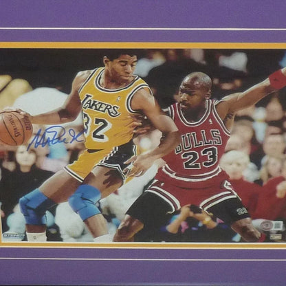 Magic Johnson autographed Lakers vs Bulls framed photo