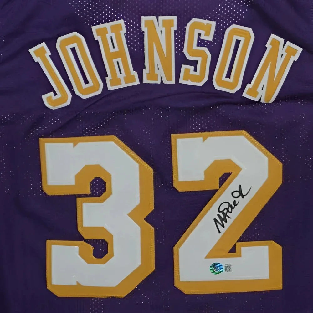 Magic Johnson autographed Los Angeles purple Lakers jersey number 32