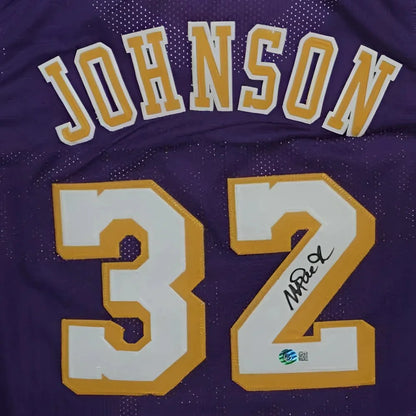 Magic Johnson autographed Los Angeles purple Lakers jersey number 32