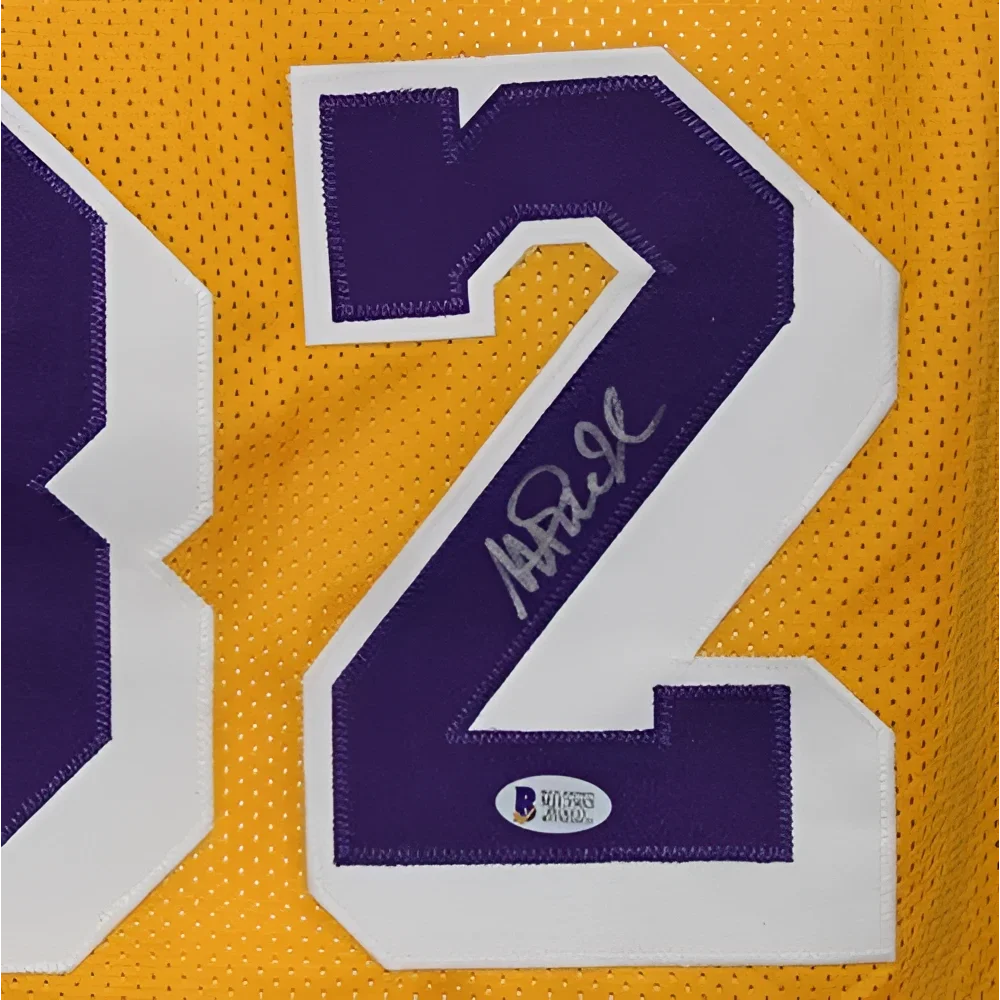 Magic Johnson autographed custom jersey with purple white number 2 patch