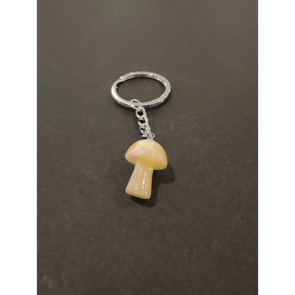 Translucent peach stone mushroom keychain with silver ring from Magical Stone collection